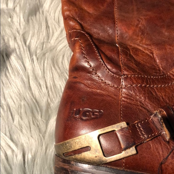 UGG Australia Channing Riding Boots Brown Leather - Picture 3 of 5